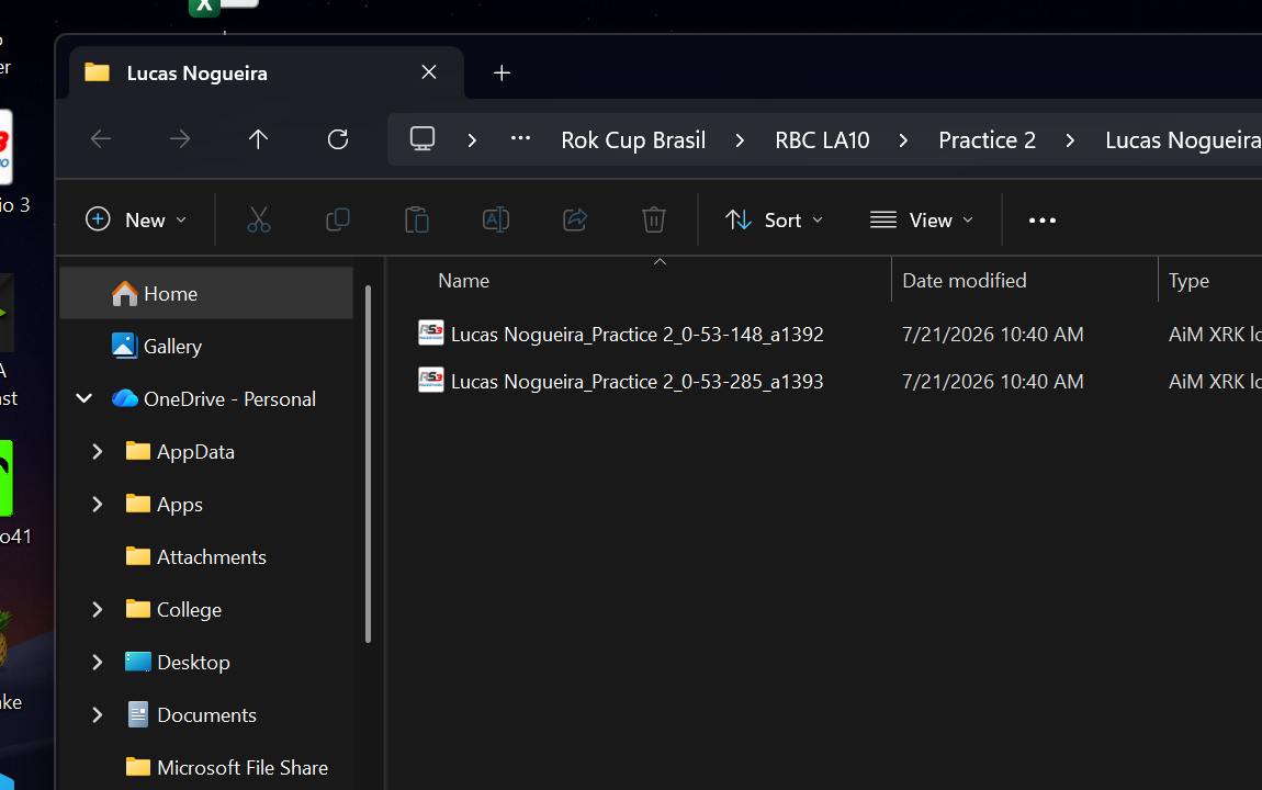 Windows Explorer showing DAD output folder with .xrk files ready to import into Race Studio 3